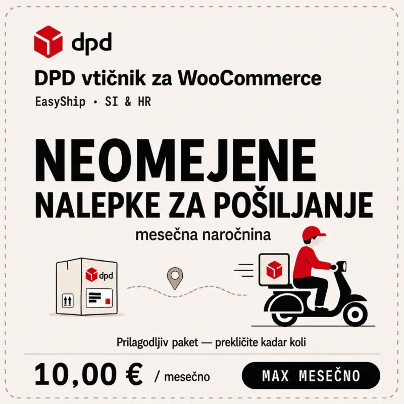 max-slo-monthly MAX mesečni paket za DPD WooCommerce vtičnik za redno ustvarjanje in tiskanje DPD nalepk